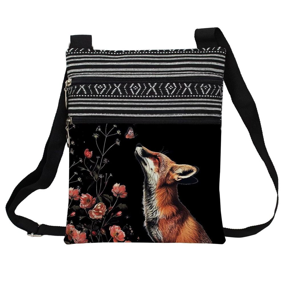 Floral Fox Messenger Bag Small Ethnic Pattern Printed Adjustable Strap :v